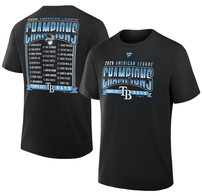 Men's Black Tampa Bay Rays 2026 League Champions Roster T-Shirt